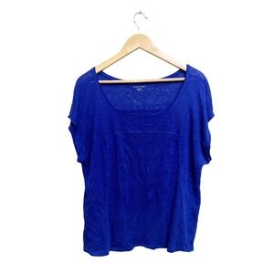 Eileen Fisher Blue Organic Linen Scoop Neck Boxy Top S5IZO Large
